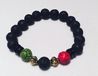 Black Bracelet // RBG Bracelet // Jet lava stones// reconstituted stones// gold spacers // mens bracelet // womens bracelet