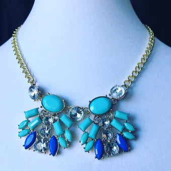 Blue, turquoise bib necklace, good bib statement necklace