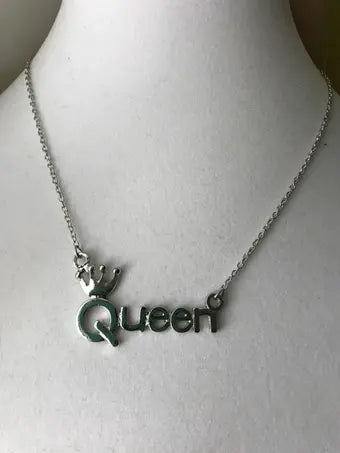 Silver Queen script necklace, queen silver necklace, queen jewelry, silver jewelry