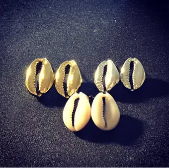 Silver, gold and natural cowrie shell stud earrings