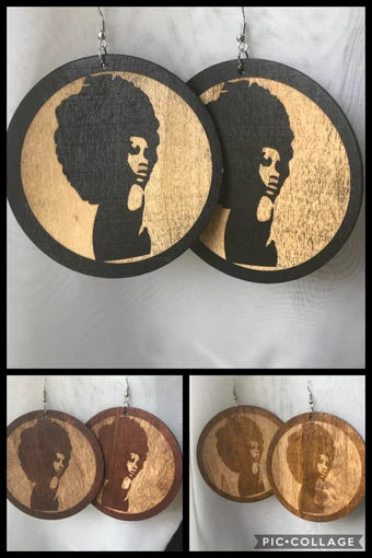 Afro Queen natural wood earrings, afro Queen earrings, wood earrings, african inspired earrings, queen earrings