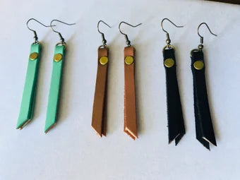 Leather earrings, leather tassel zipper pull earrings, black leather earrings, brown leather earrings, mint green leather earrings