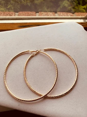 Rose gold hoops, hoop earrings, large hoop earrings, twisted rose gold earrings