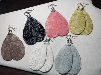 Lace teardrop earrings, lace earrings, fabric lace earrings, teardrop earrings, colorful lace earrings