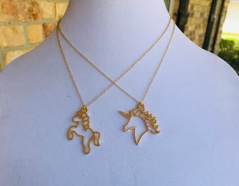 Beautiful gold  necklace with gold unicorn head and whole body pendant, gold unicorn necklace, unicorn jewelry, gift, necklace