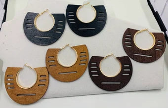 Wood/gold hoop earrings, Stylish wood hoop earrings, statement earrings, wood earrings