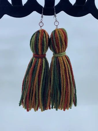 Autumn/ Fall inspired yarn tassel earrings, yarn tassel earrings, tassel earrings