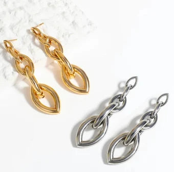 Bold Chain Statement Drop Earrings, Gold and Silver Chain Drop Jewelry, Women Fashion Daily Jewelry