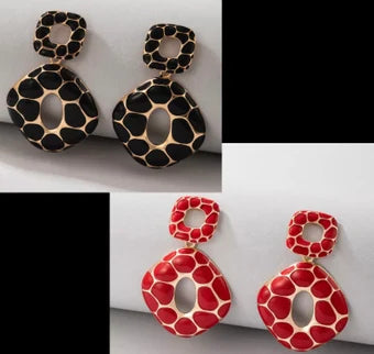 Black and Red Two Tone statement Earrings, Geometric Earrings, black and gold earrings, red and gold earrings, Gold Earrings, Gifts for her