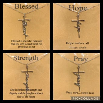 Hope Pray Strength Blessed Necklace, silver necklace, Hope necklace, Pray necklace, Strength necklace, Blessed necklace, inspirational