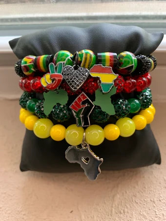 African pride bracelet set, Juneteenth inspired bracelet set, power inspired bracelet set, glass bead bracelet set, beaded bracelet set