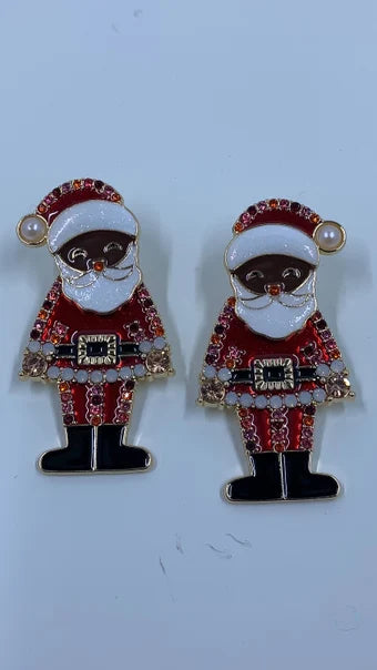 Santa Earrings, Santa Claus Earrings, Black Santa Earrings, Christmas earrings