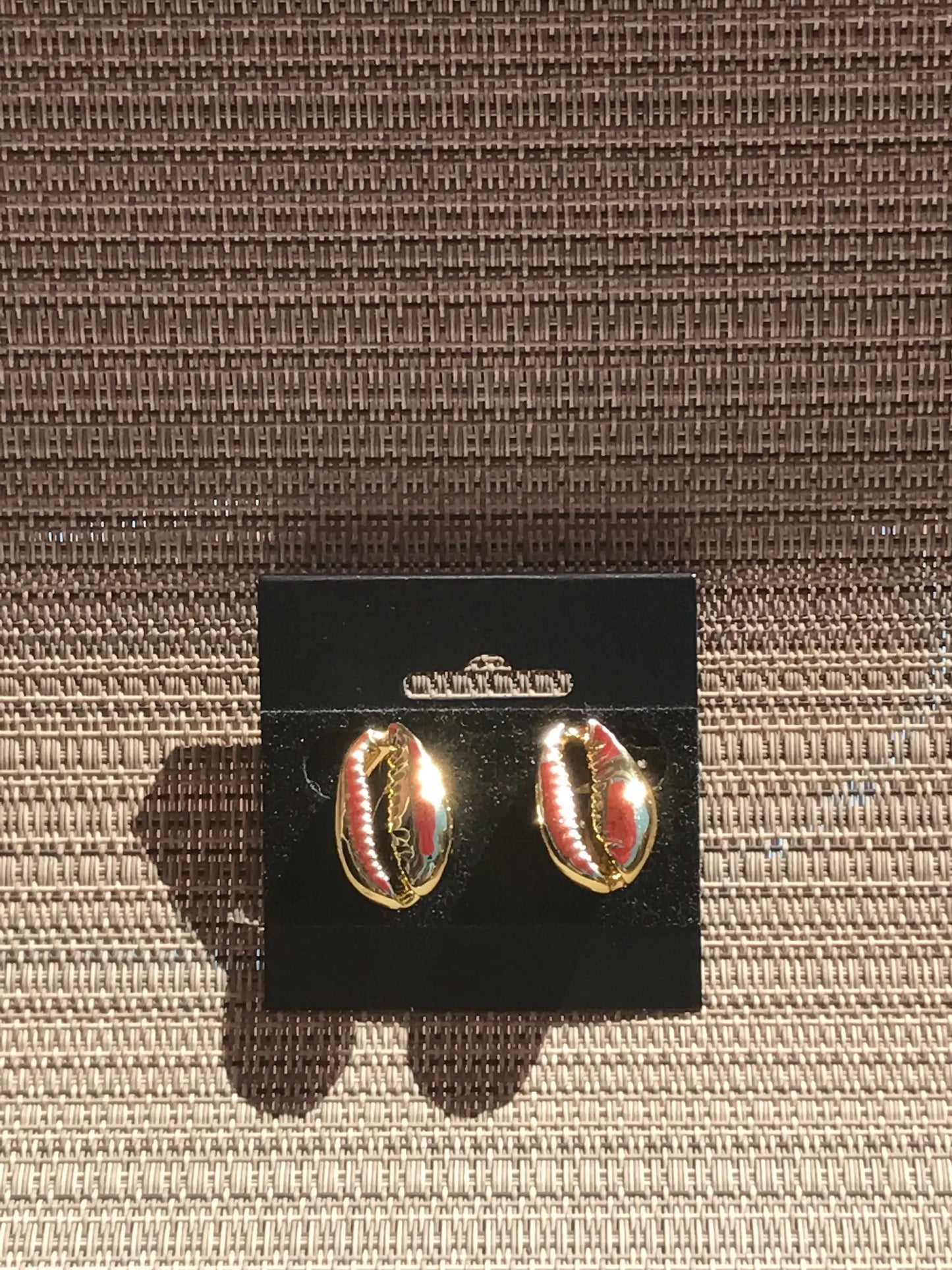 Silver, gold and natural cowrie shell stud earrings