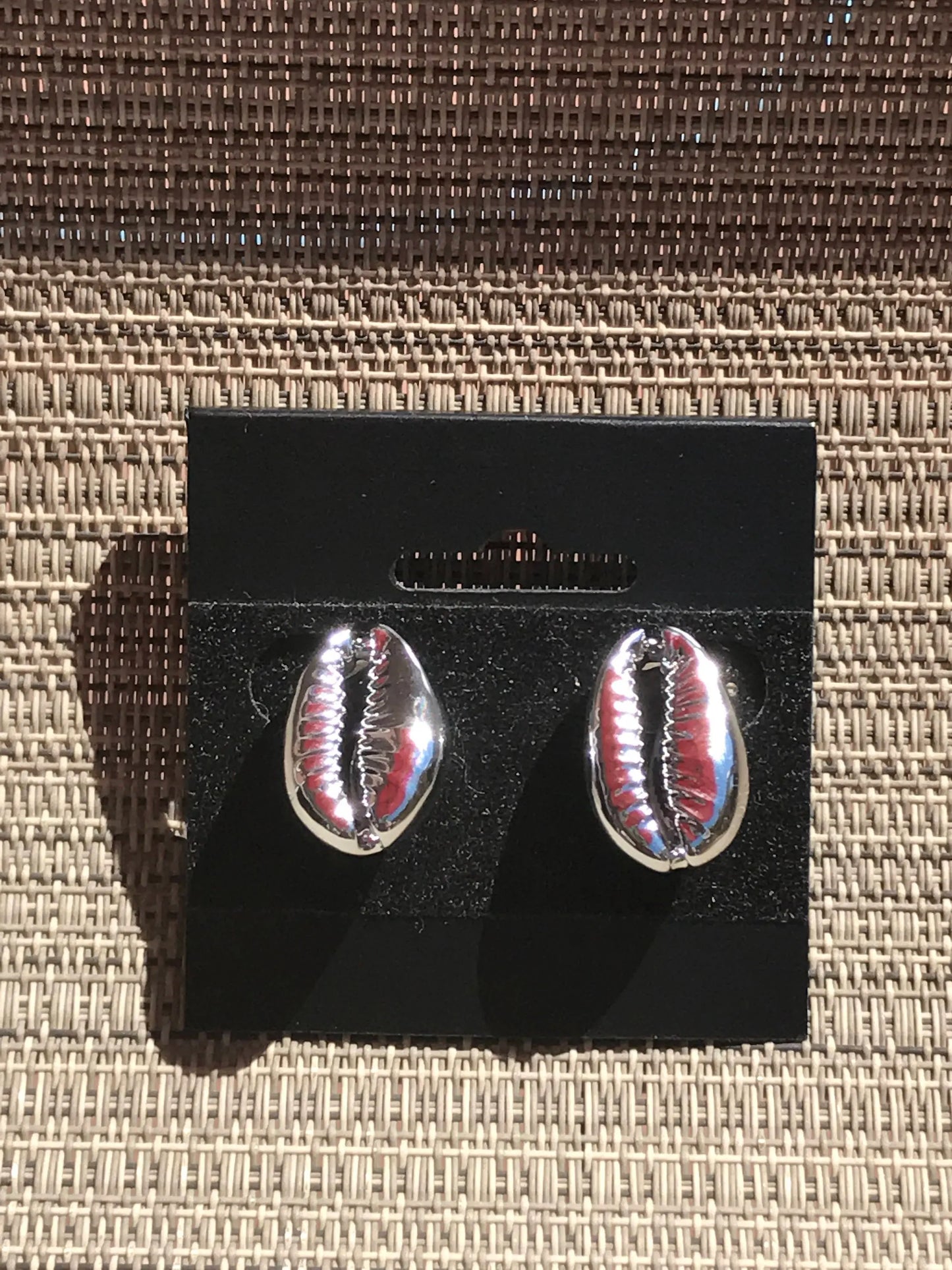 Silver, gold and natural cowrie shell stud earrings