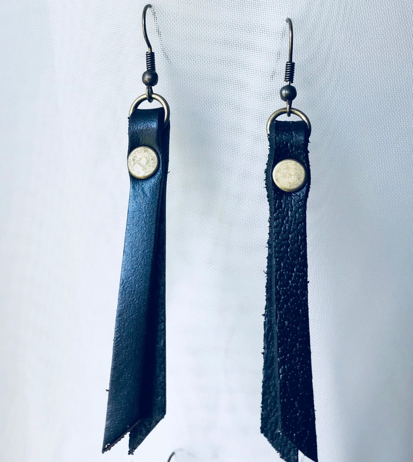 Leather earrings, leather tassel zipper pull earrings, black leather earrings, brown leather earrings, mint green leather earrings