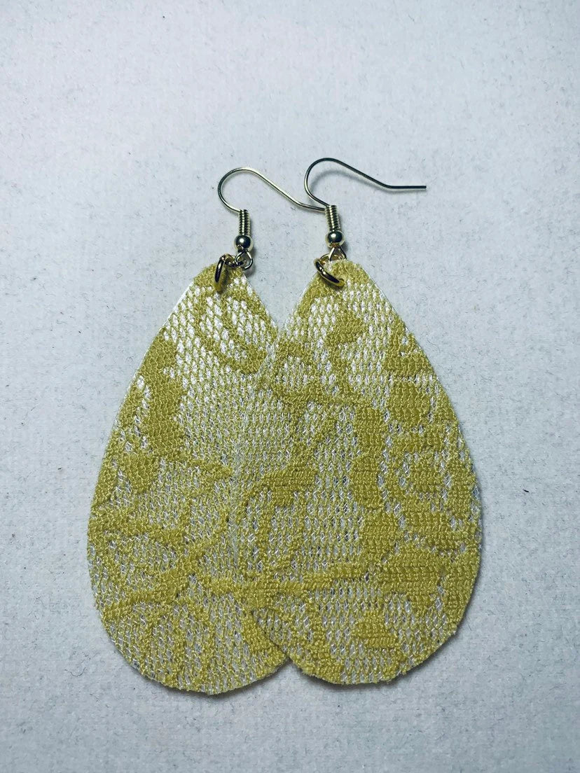 Lace teardrop earrings, lace earrings, fabric lace earrings, teardrop earrings, colorful lace earrings