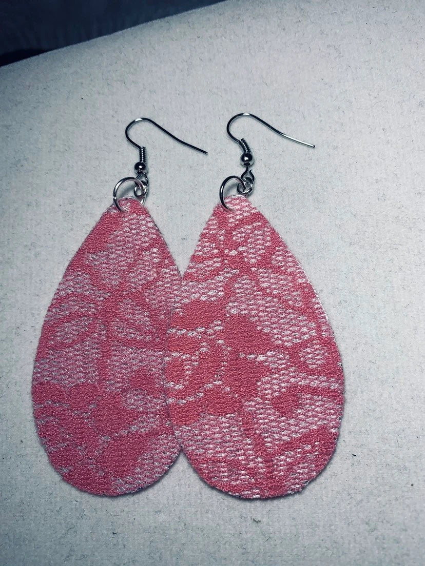 Lace teardrop earrings, lace earrings, fabric lace earrings, teardrop earrings, colorful lace earrings