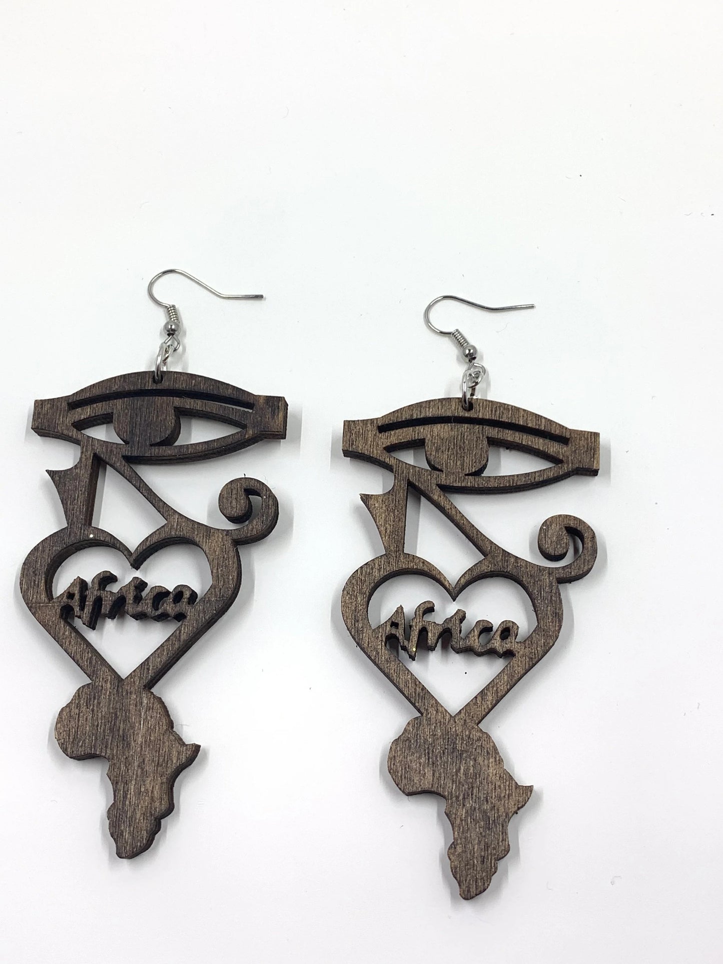 I love africa wood earrings, eye of horus jewelry, africa earrings, african inspired jewelry, eye love Africa, wood jewelry