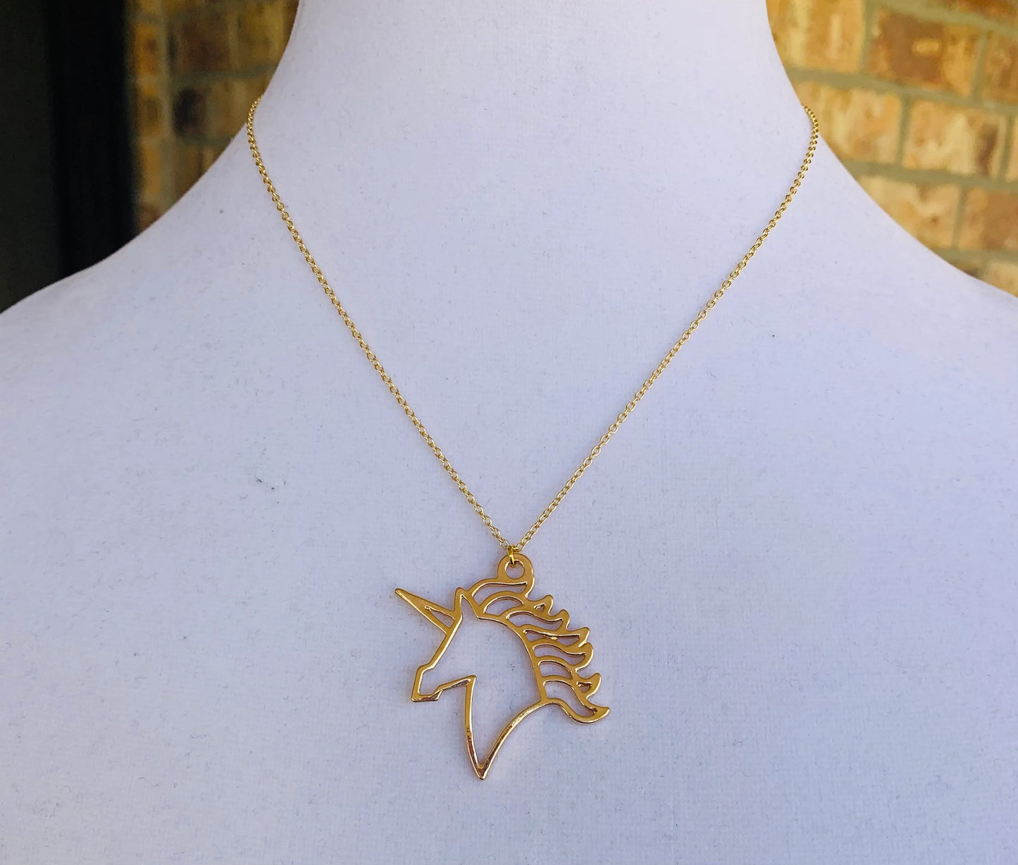 Beautiful gold  necklace with gold unicorn head and whole body pendant, gold unicorn necklace, unicorn jewelry, gift, necklace