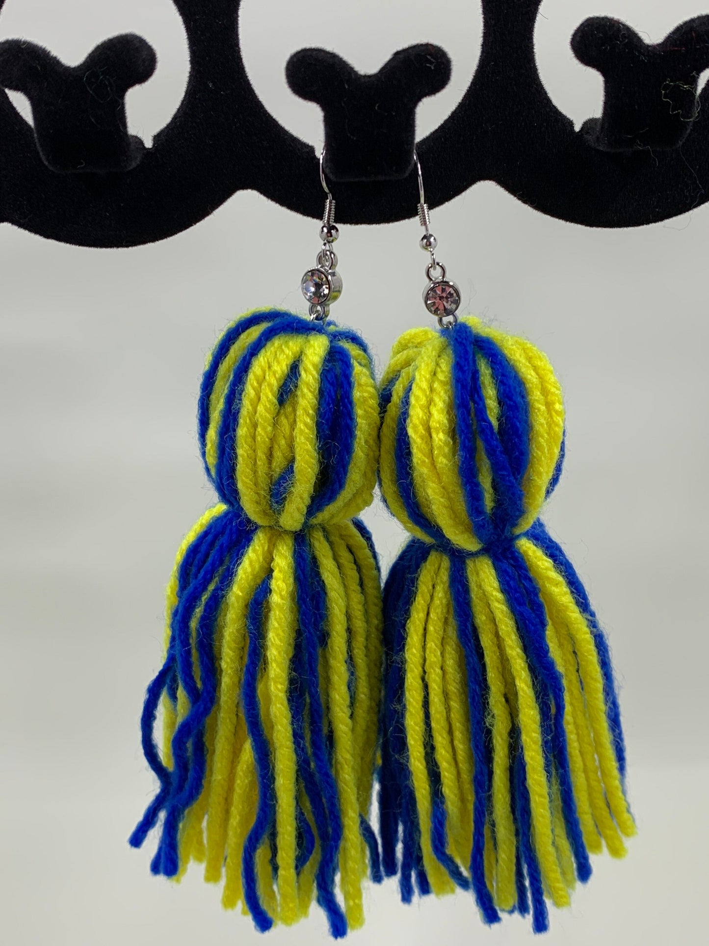 Sorority inspired colored tassel earrings, yarn tassel earrings, lightweight tassel earrings, tassel earrings