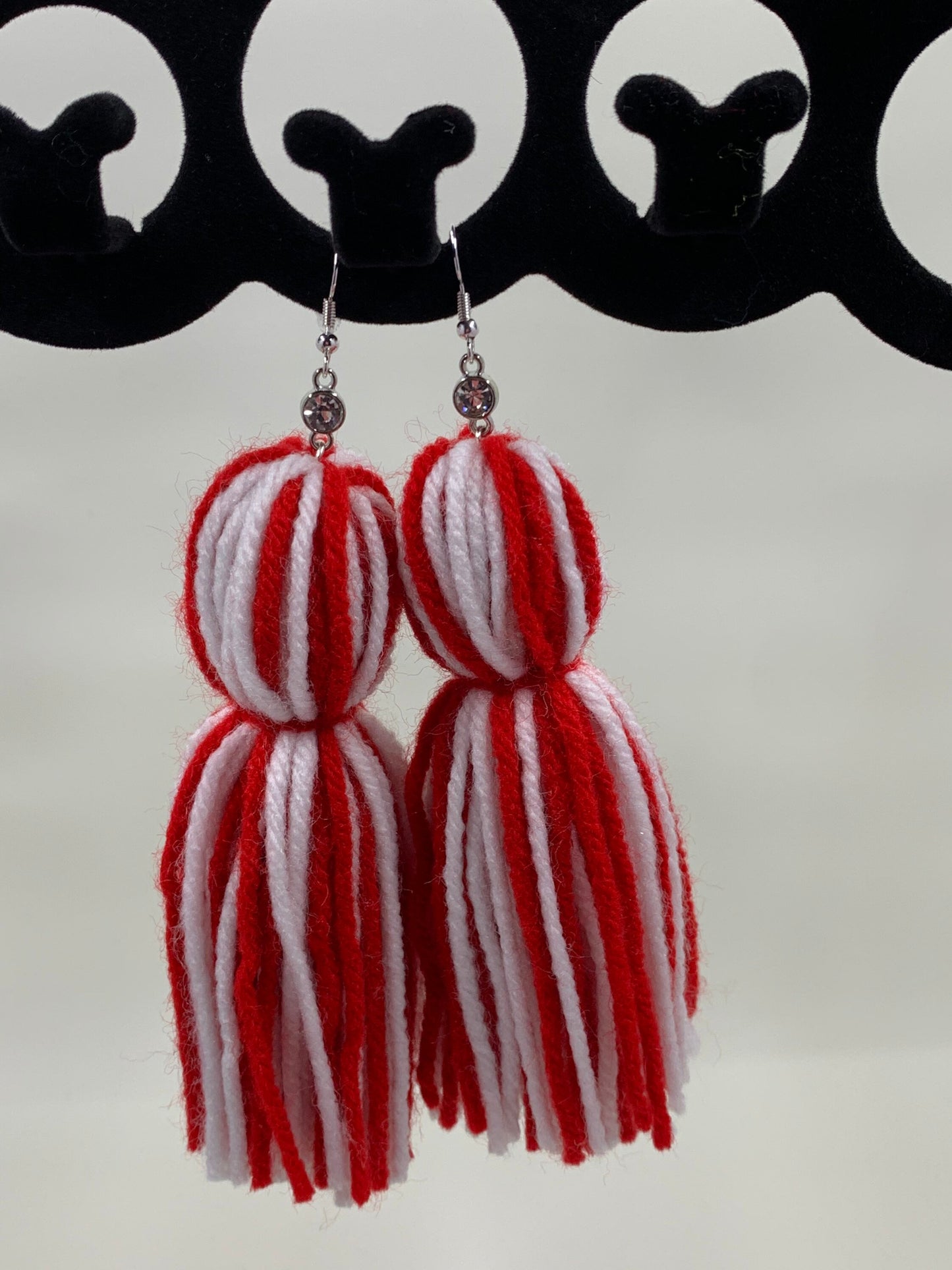 Sorority inspired colored tassel earrings, yarn tassel earrings, lightweight tassel earrings, tassel earrings