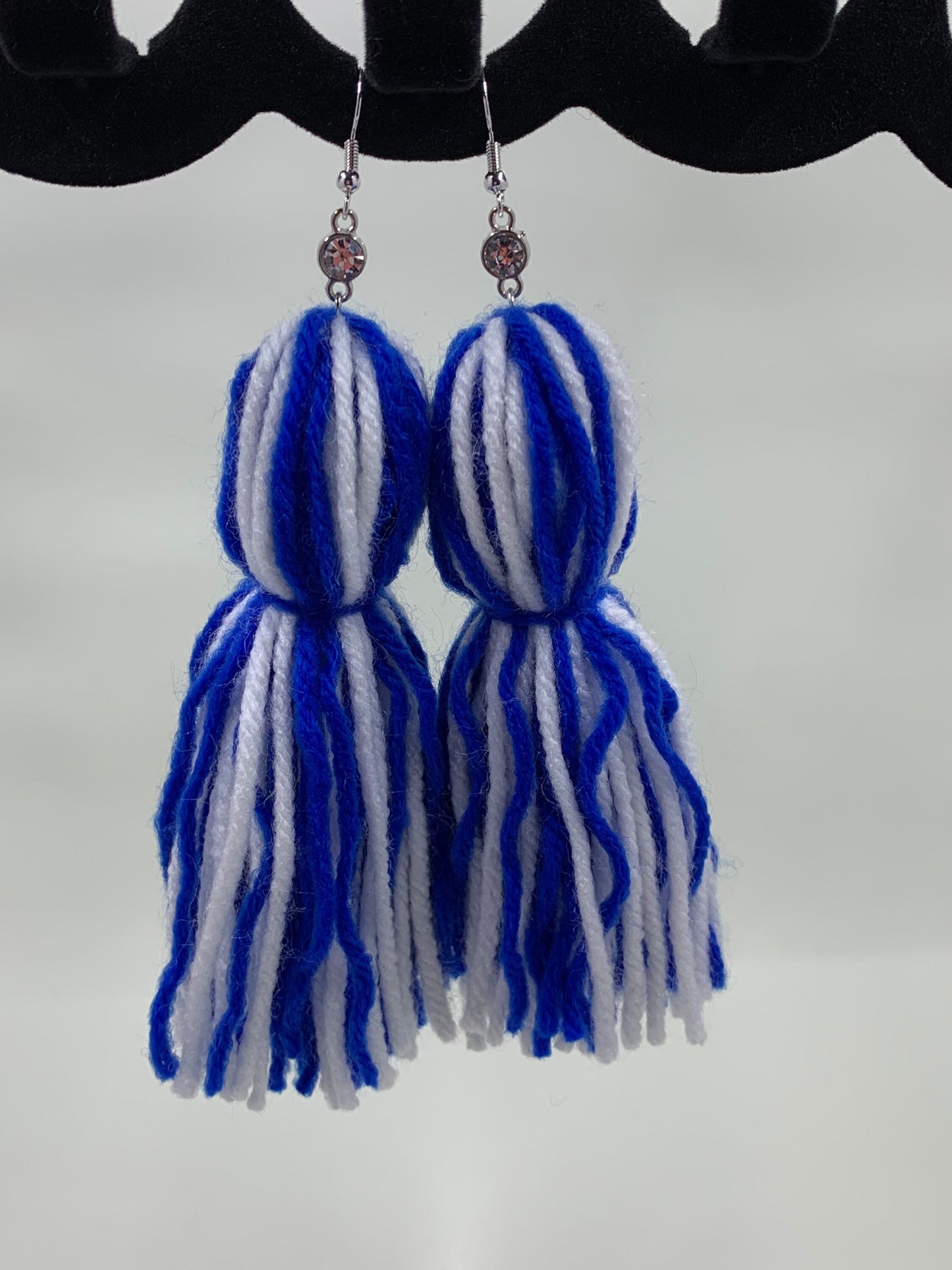 Sorority inspired colored tassel earrings, yarn tassel earrings, lightweight tassel earrings, tassel earrings