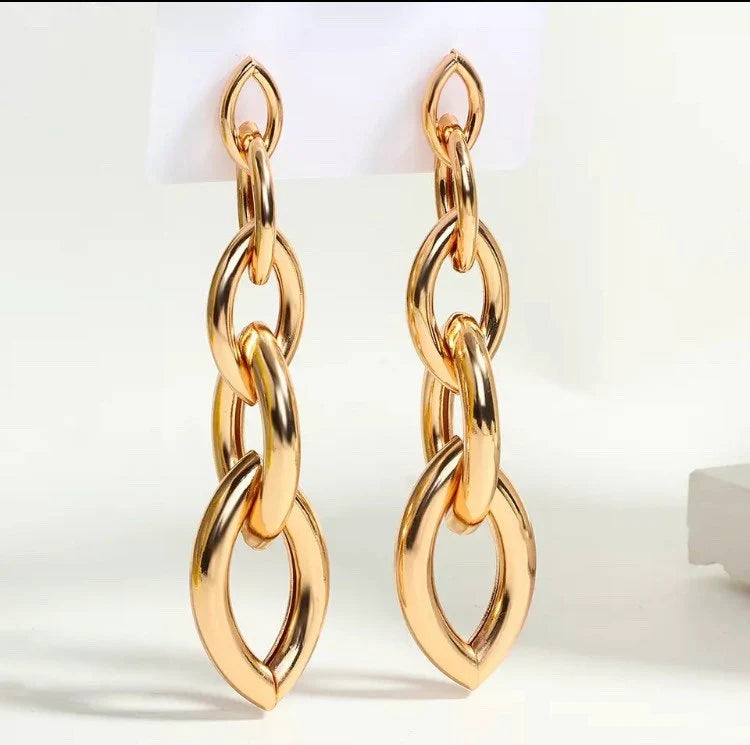 Bold Chain Statement Drop Earrings, Gold and Silver Chain Drop Jewelry, Women Fashion Daily Jewelry