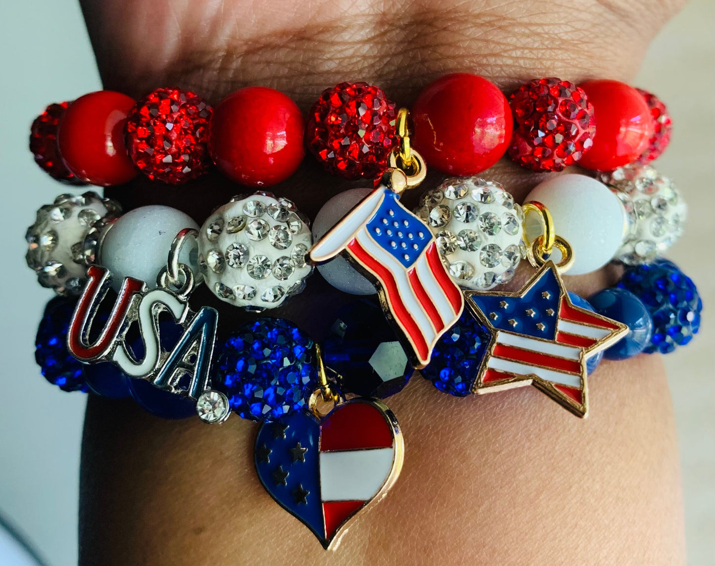 Red, white and blue bracelet set with earrings, bracelet set, jewelry set, Fourth of July, teardrop earrings, 4th of July