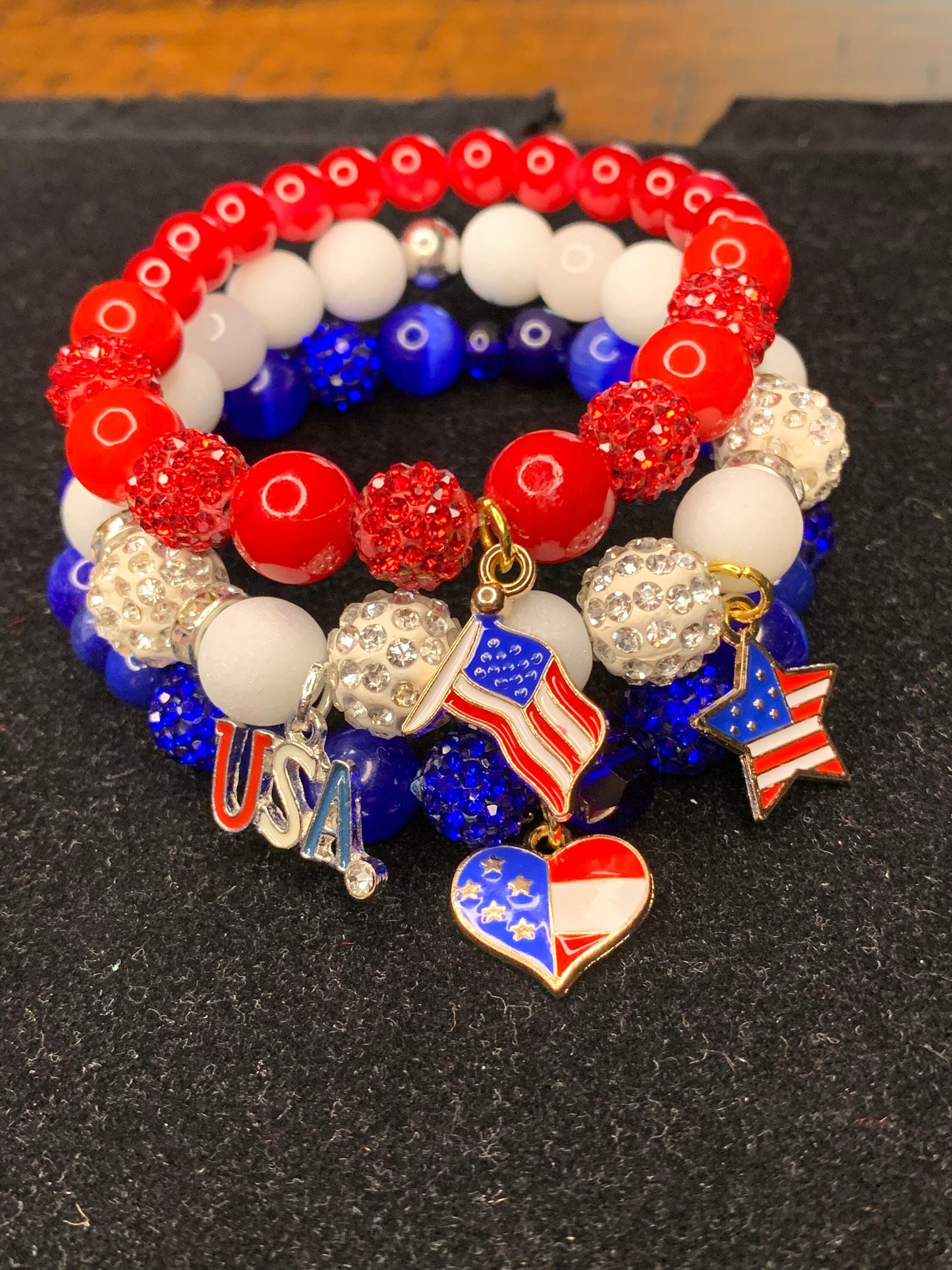 Red, white and blue bracelet set with earrings, bracelet set, jewelry set, Fourth of July, teardrop earrings, 4th of July