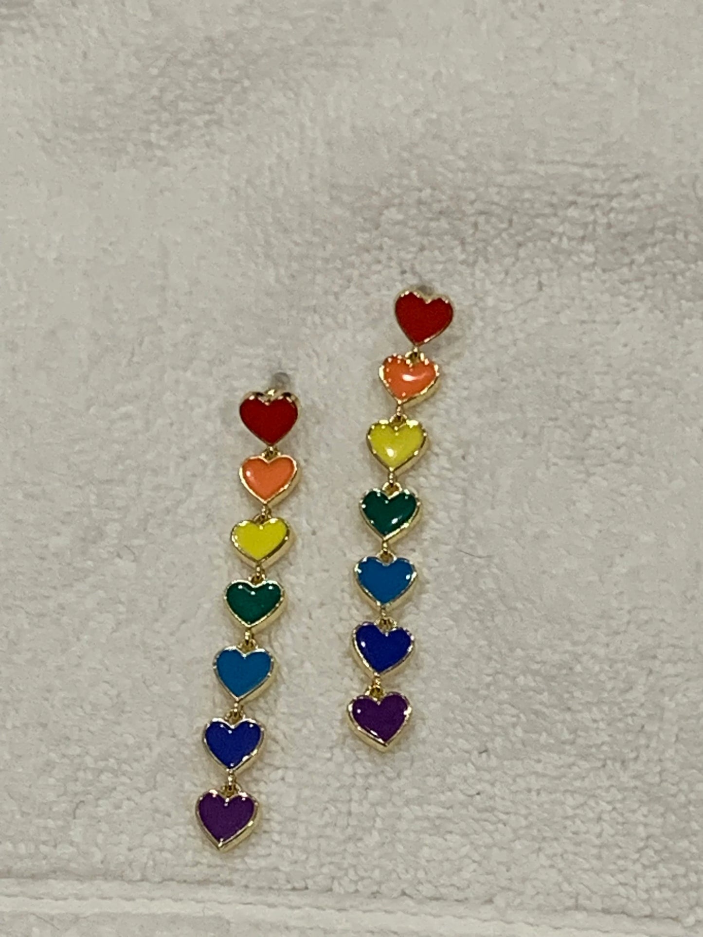 Rainbow 7 heat drop earring, heart earrings, heart drop earrings, valentine earrings, valentine gift, gold earrings, stud earrings