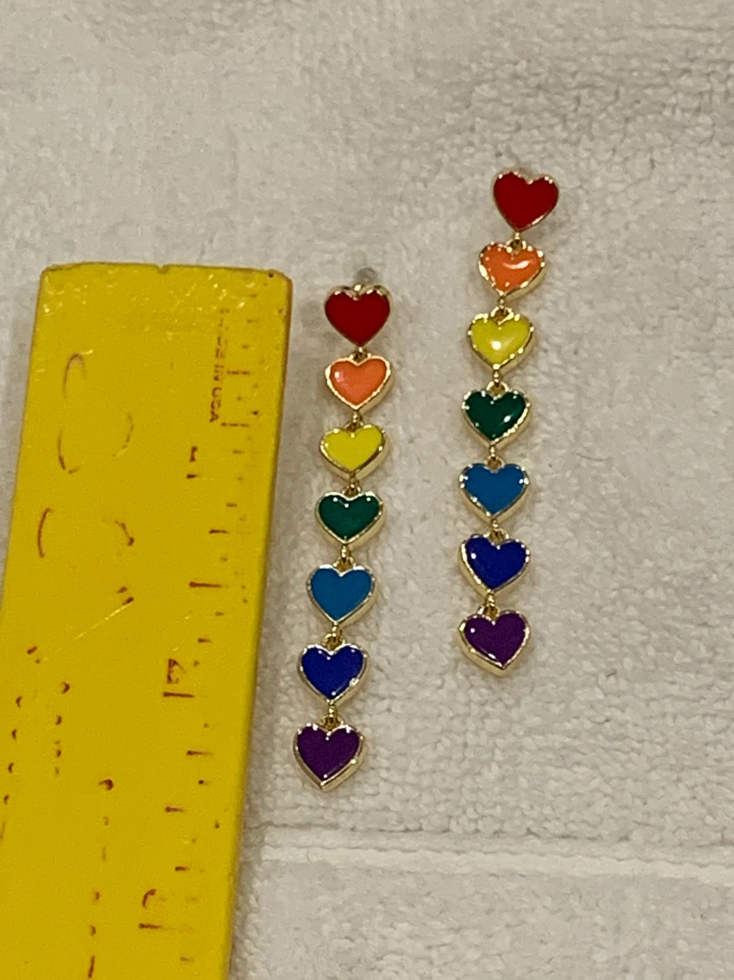 Rainbow 7 heat drop earring, heart earrings, heart drop earrings, valentine earrings, valentine gift, gold earrings, stud earrings