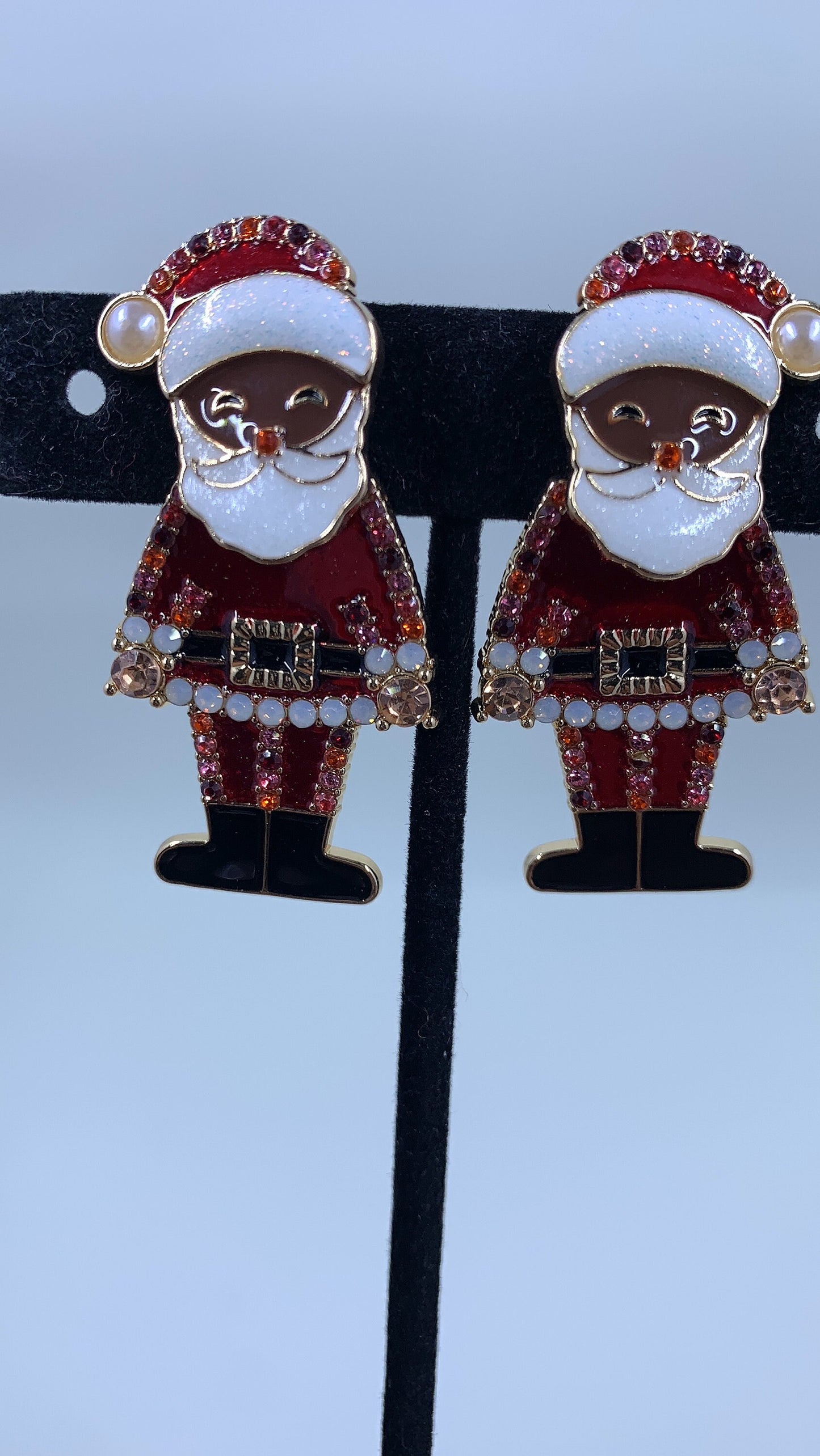 Santa Earrings, Santa Claus Earrings, Black Santa Earrings, Christmas earrings